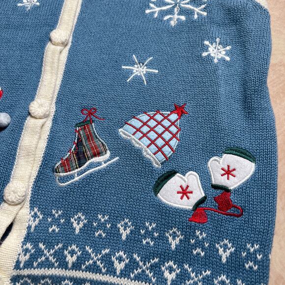 Holiday Editions Ice Skating Snowflake Embroidered Knit Sweater Vest Christmas - Picture 3 of 8